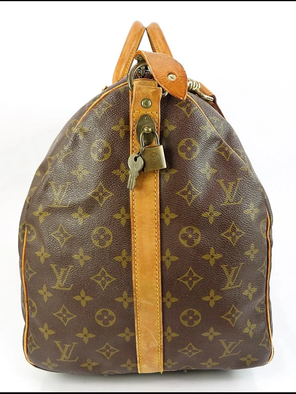 Louis Vuitton Brown Monogram Duffel with Tan Leather Trim